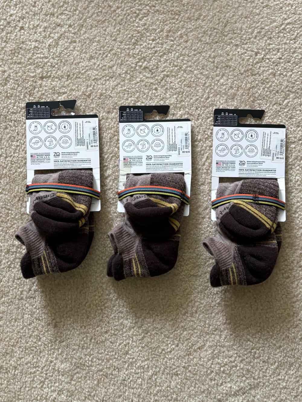 NWT 3 Pairs of SmartWool Unisex Hike Light Cushion Low Ankle Socks. Size Large. - Picture 3 of 5